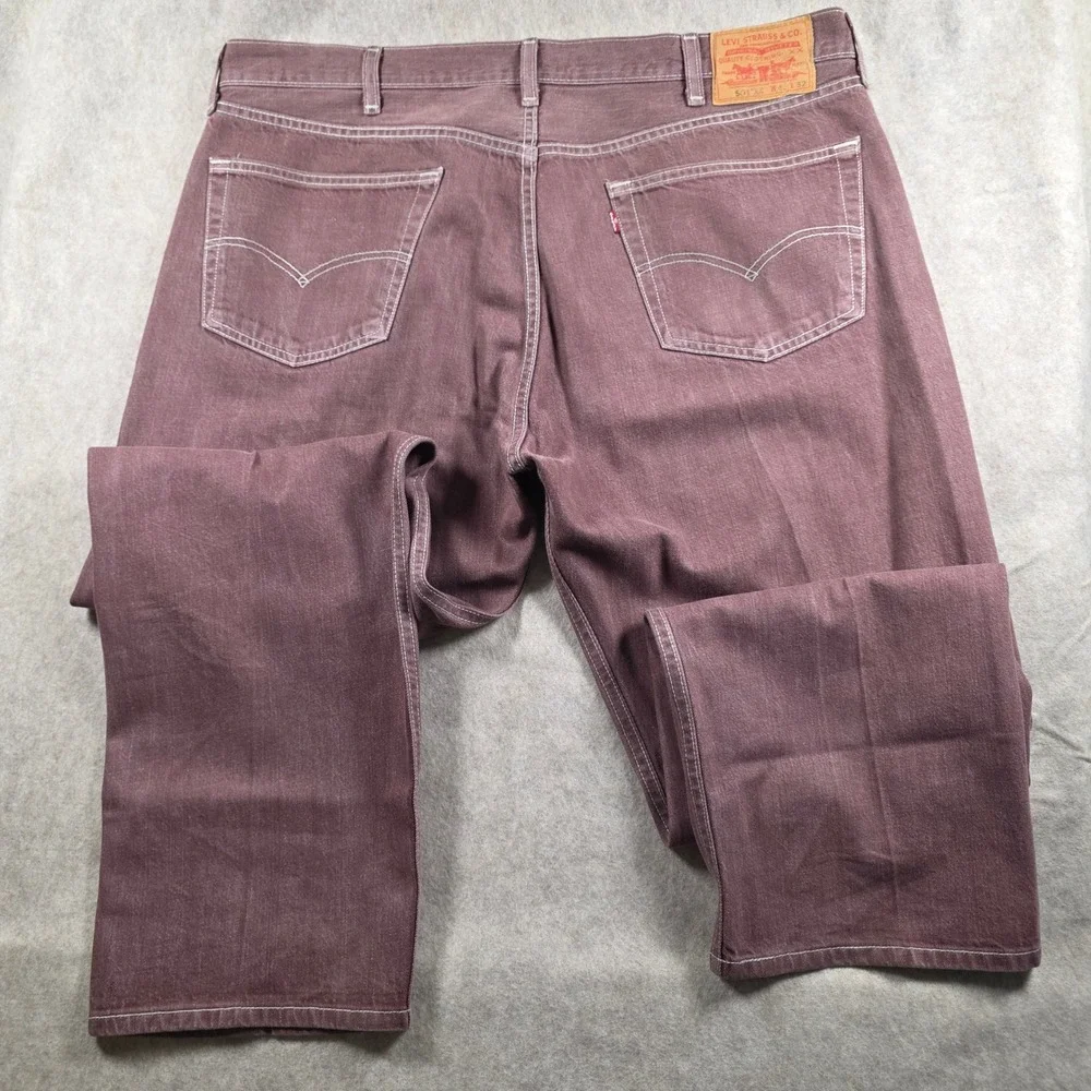 Levis 501 Original Fit Jeans Mens 42x32 Burgundy Red Brown Button Fly Denim